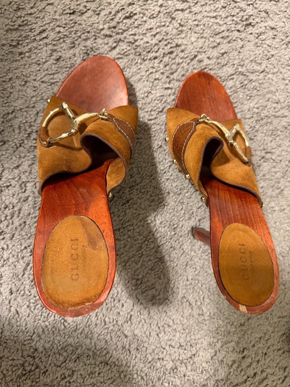 Women’s Gucci Brown Suede Horsebit Mule Sandals with Gold Hardware - Picture 9 of 10
